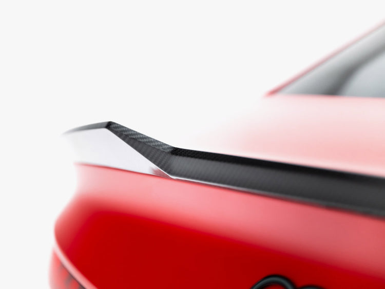 Maxton Design Prepreg Carbon Fiber Tailgate Spoiler V.1 for Audi RS3, S3, A3 S-Line, and A3 Sedan 8Y facelift, sleek body styling accessory.