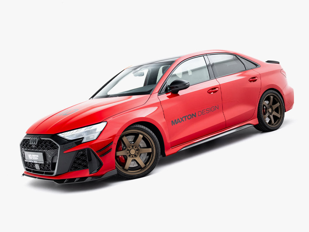 Maxton Design Prepreg Carbon Fiber Side Skirts V.2 for Audi RS3 Sedan and Sportback 8Y, showcasing sleek aerodynamic styling