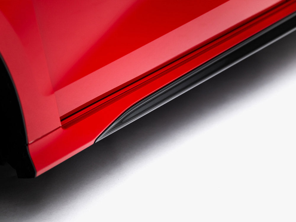 Maxton Design Prepreg Carbon Fiber Side Skirts V.2 for Audi RS3 Sedan Sportback 8Y, showcasing sleek aerodynamic body styling