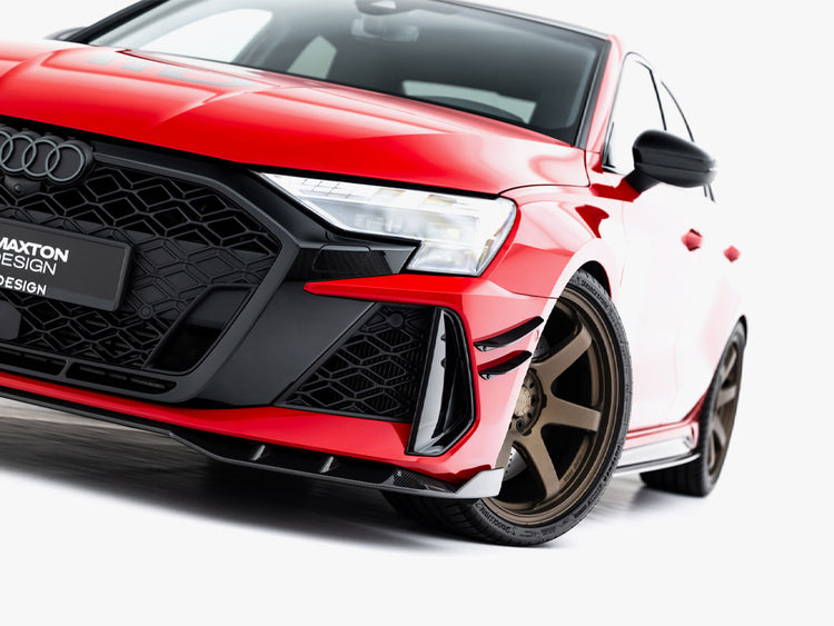 Maxton Design Prepreg carbon fiber front splitter for Audi RS3 Sedan 8Y Facelift, body & styling accessory with a sleek, aerodynamic look.