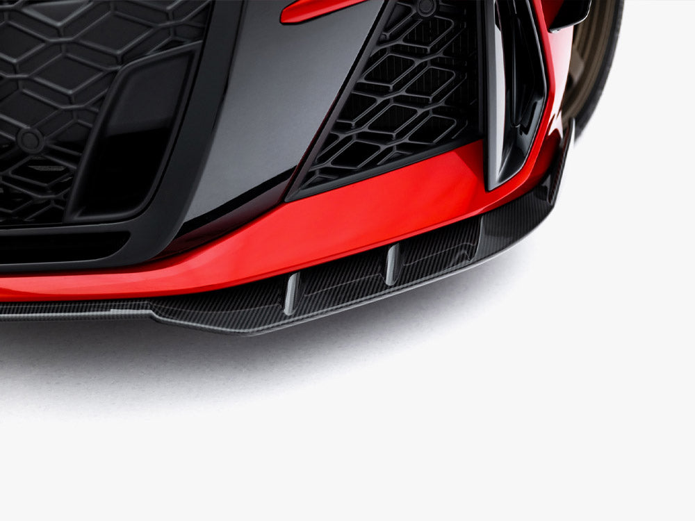 Maxton Design Prepreg carbon fiber front splitter for Audi RS3 Sedan 8Y Facelift, lightweight and aerodynamic body styling accessory.