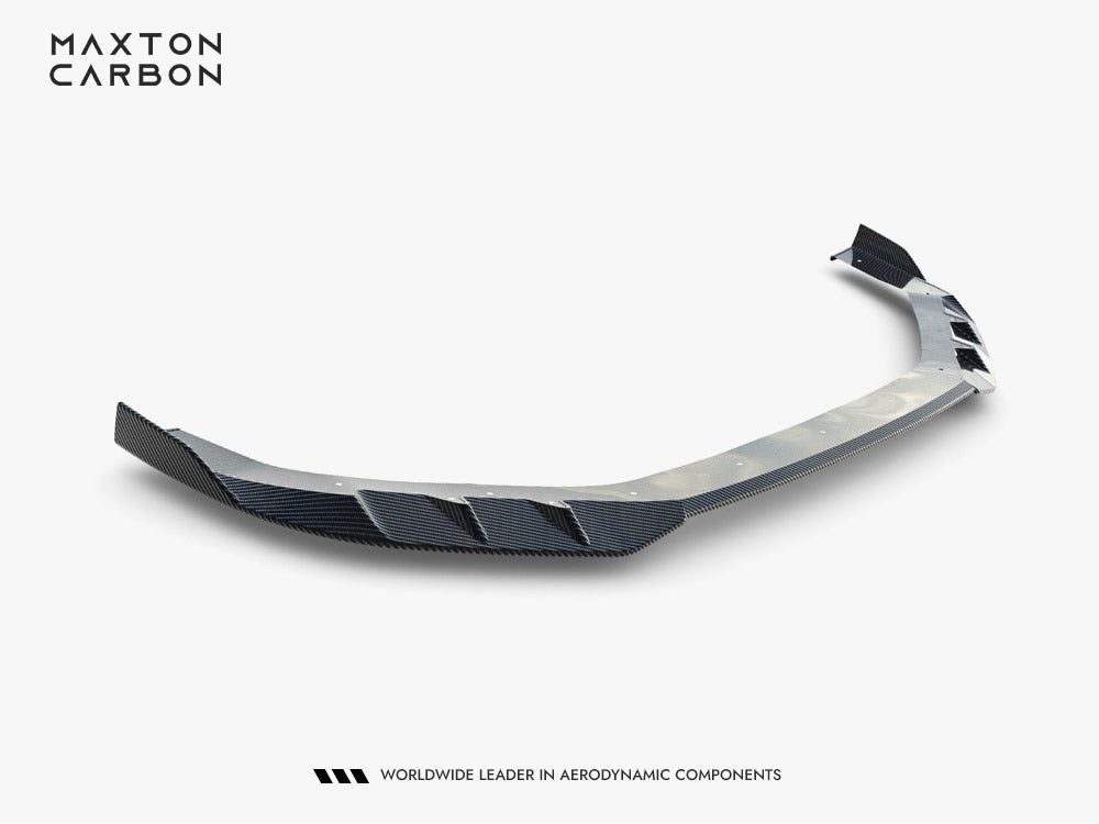 Maxton Design Prepreg Carbon Fiber Front Splitter for Audi RS3 Sedan 8Y Facelift, lightweight and aerodynamic body styling accessory.