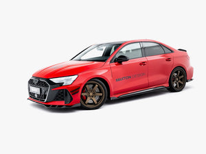 Maxton Design carbon fiber side skirts for Audi RS3 Sedan 8Y Facelift, lightweight body styling upgrade with prepreg carbon fiber finish.