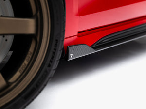 Prepreg carbon fiber side skirts for Audi RS3 Sedan 8Y Facelift by MAXTON® DESIGN, lightweight body styling upgrade.