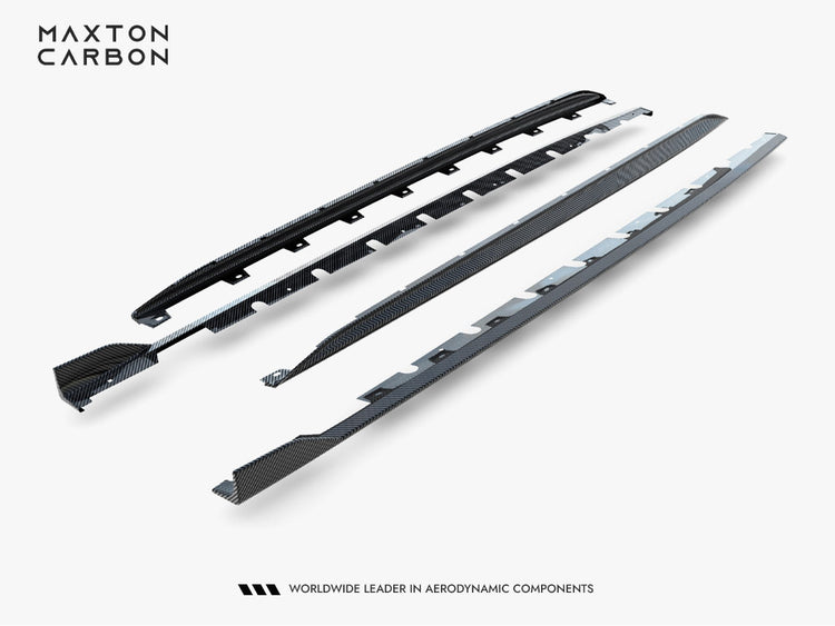 Maxton Design carbon fiber side skirts for Audi RS3 Sedan 8Y Facelift, lightweight body styling accessories with a sleek finish.