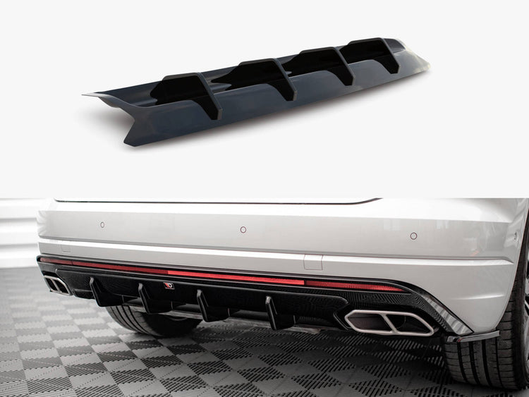 Wayside Performance VW Touareg R-line Mk3 rear valance in black, designed for 2018 and newer models, displayed on vehicle.