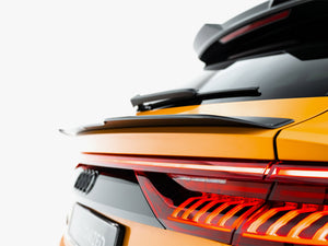 Maxton Design lower spoiler CAP for Audi Q8, Q8 S-Line, SQ8 Mk1, body styling accessory, black plastic exterior part.