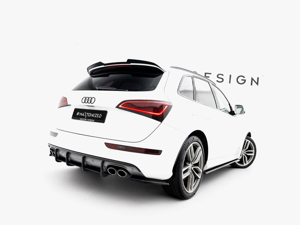 Maxton Design Spoiler CAP for Audi SQ5 and Q5 S-Line Mk1, body styling accessory, in black finish, shown on vehicle.