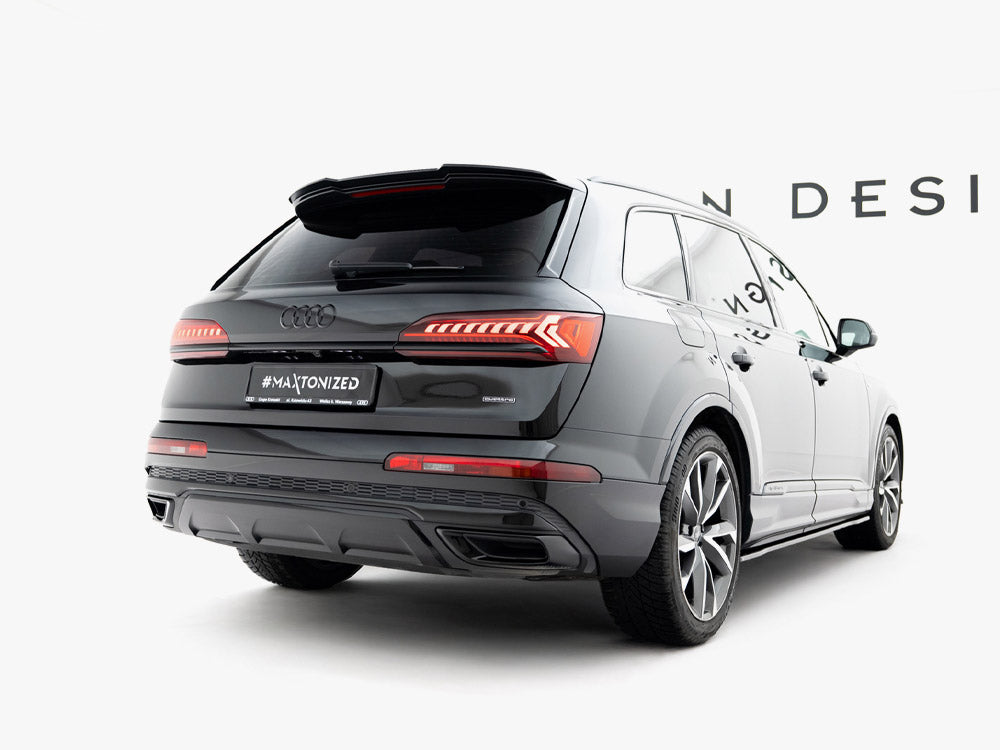 Maxton Design spoiler CAP for Audi SQ7 and Q7 S-Line Mk2, body styling accessory, black aerodynamic rear spoiler.