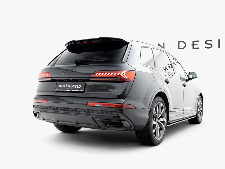 Maxton Design spoiler CAP for Audi SQ7 and Q7 S-Line Mk2, body styling accessory, black aerodynamic rear spoiler.