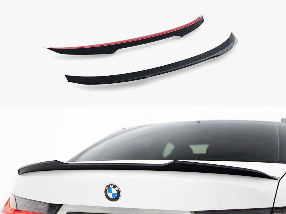 Maxton® Design BMW 3 G20 spoiler cap, aftermarket car accessory, shown on a 2018-2022 model with sleek design details.