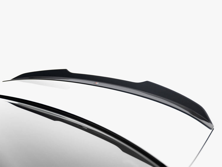MaxTON® DESIGN spoiler cap for BMW 3 G20 (2018-2022), close-up view showing sleek aerodynamic design and mounting details.