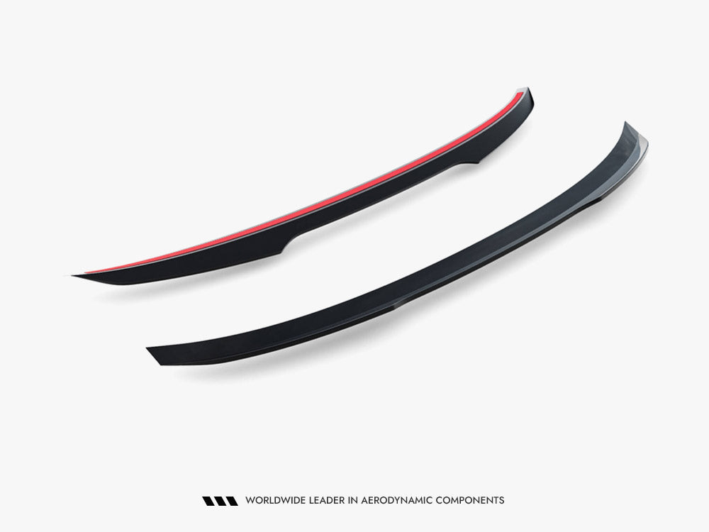 Maxton® Design spoiler cap for BMW 3 G20 (2018-2022), front view showing sleek aerodynamic design and fitment details.