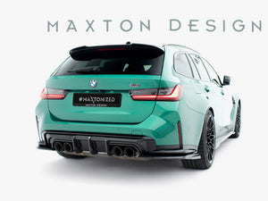 BMW 3 Series Touring G21 spoiler CAP by MAXTON® DESIGN, showing a sleek, aerodynamic car accessory in black with mounting details.