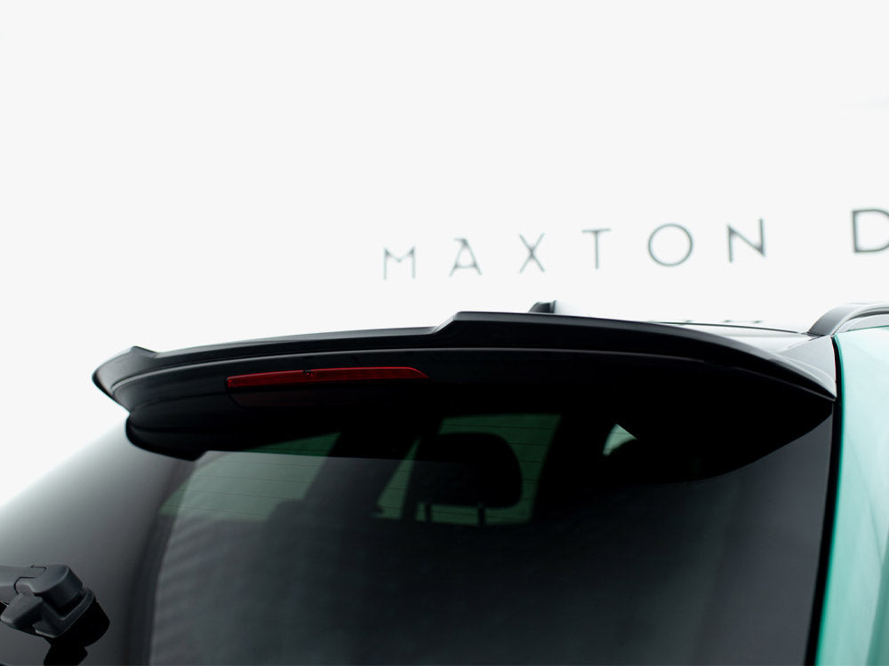 MaxTON® DESIGN spoiler cap for BMW 3 Series Touring G21, shown on a silver vehicle, enhancing sporty rear appearance.