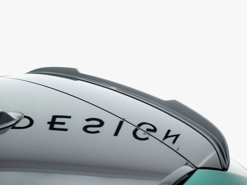 Maxton® Design spoiler cap for BMW 3 Series Touring G21, shown on a vehicle with the spoiler installed in the image.