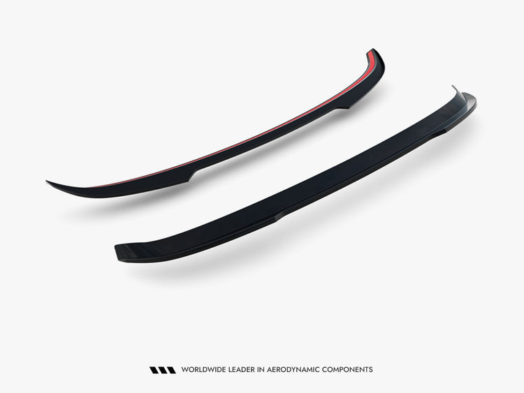 MaxTON® DESIGN spoiler cap for BMW 3 Touring G21, shown in black with sleek aerodynamic design on a white vehicle.
