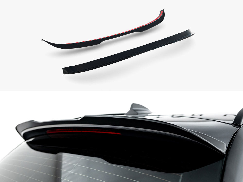 Maxton Design BMW 3 Series E91 spoiler cap, black plastic exterior with mounting points visible, enhances rear aerodynamic look.