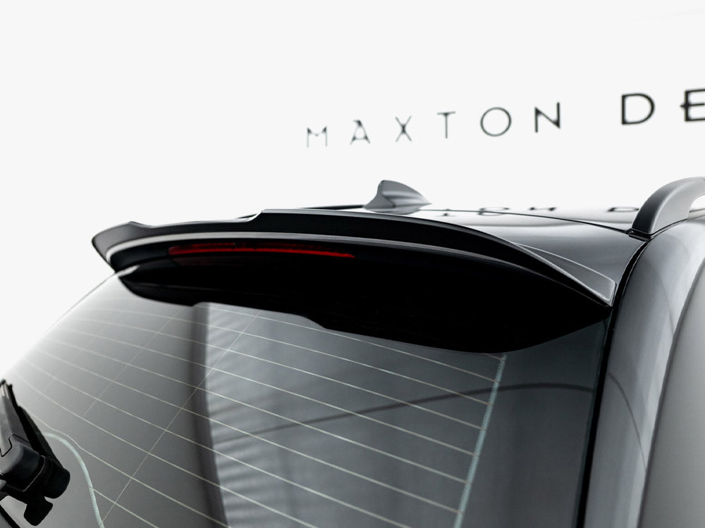 Maxton® DESIGN BMW 3 Series E91 spoiler cap showing sleek black plastic exterior and mounting details on a white background.