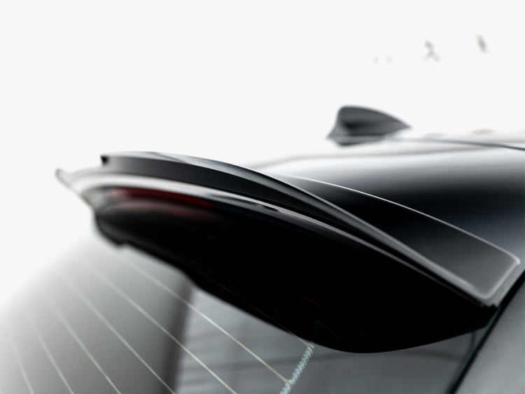 Maxton® DESIGN BMW 3 Series E91 spoiler cap, black plastic exterior with aerodynamic design, mounted on the rear of the vehicle.