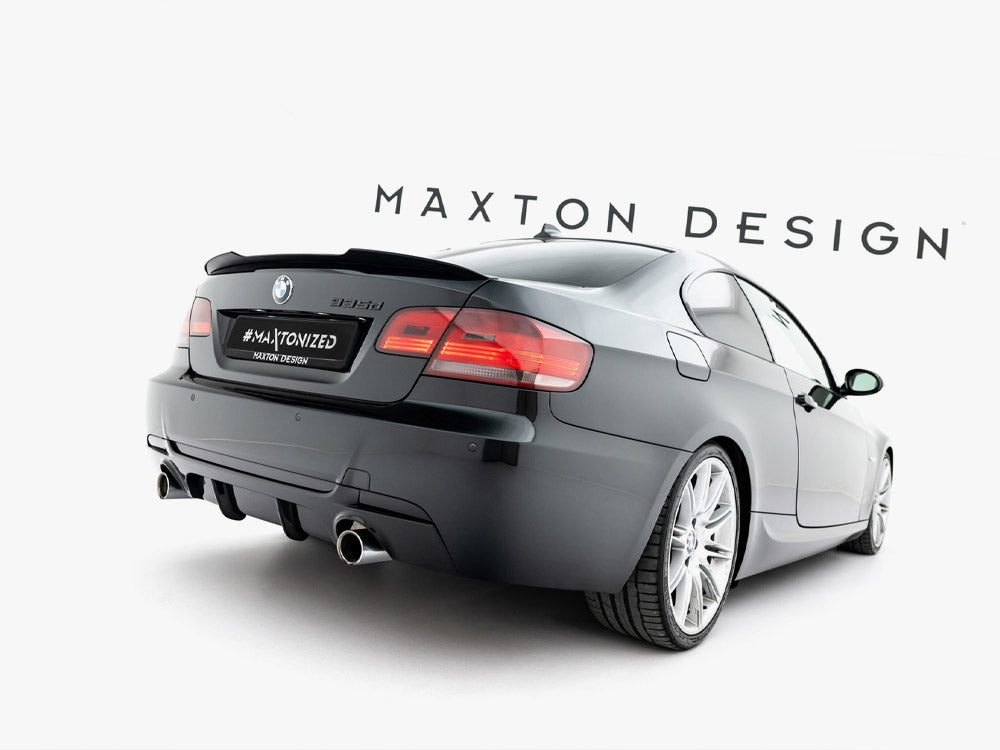 Maxton Design BMW E92 M-Sport spoiler in body and styling, showcasing a sleek carbon fiber finish on a 2006-2013 model.