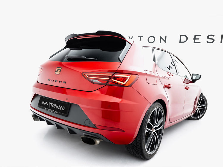 Maxton Design Spoiler Cap for Seat Leon Mk3 Cupra hatchback, 2012-2016, body and styling accessory in black.