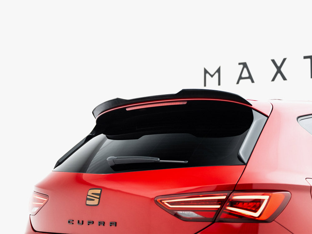 Maxton Design Cupra hatchback spoiler cap for Seat Leon Mk3 (2012-2016), black plastic body styling accessory.