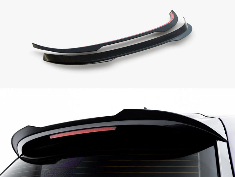 Maxton Design Spoiler CAP V.2 for Volkswagen Scirocco Mk3 shown on a car, featuring sleek aerodynamic styling and black finish.