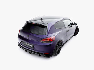 Maxton Design Spoiler CAP V.2 for Volkswagen Scirocco Mk3, black aerodynamic rear spoiler with sleek design, front view.