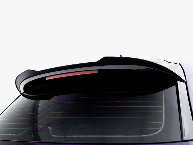 Maxton Design Spoiler CAP V.2 for Volkswagen Scirocco Mk3, black aerodynamic rear spoiler on car, close-up view.