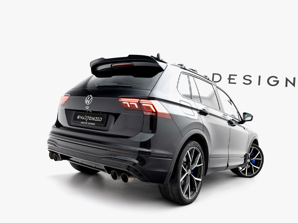 Maxton Design VW Tiguan R-Line MK2 facelift spoiler cap, black plastic exterior, precise fit for R and R-Line models.