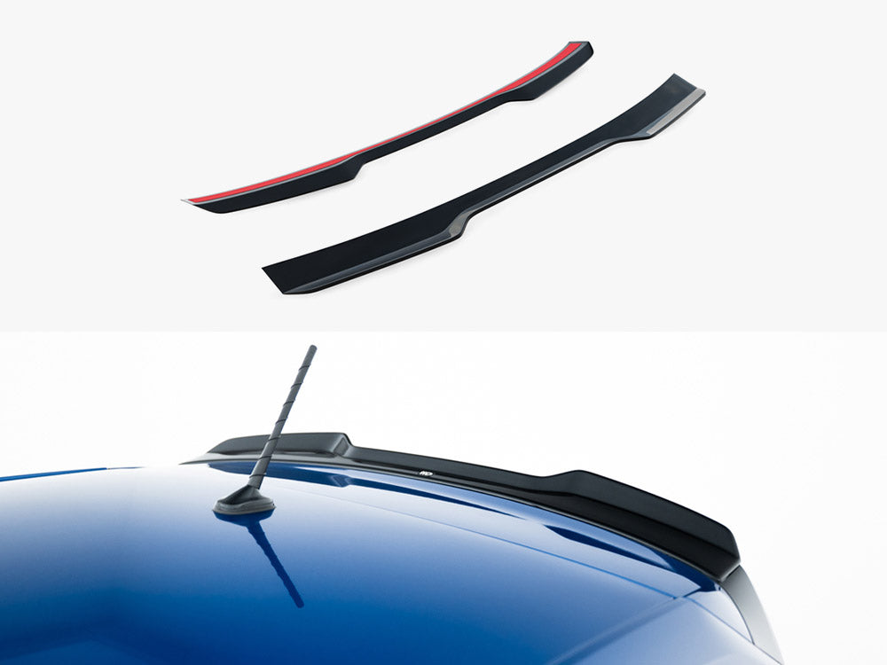 Maxton Design VW Polo Mk6 GTI spoiler extension, body and styling part, in black with aerodynamic design, for 2017-2021 models.