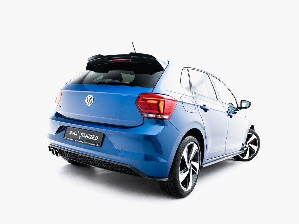 Maxton Design VW Polo Mk6 GTI spoiler extension in black, styled for 2017-2021 models, enhancing the car's sporty look.