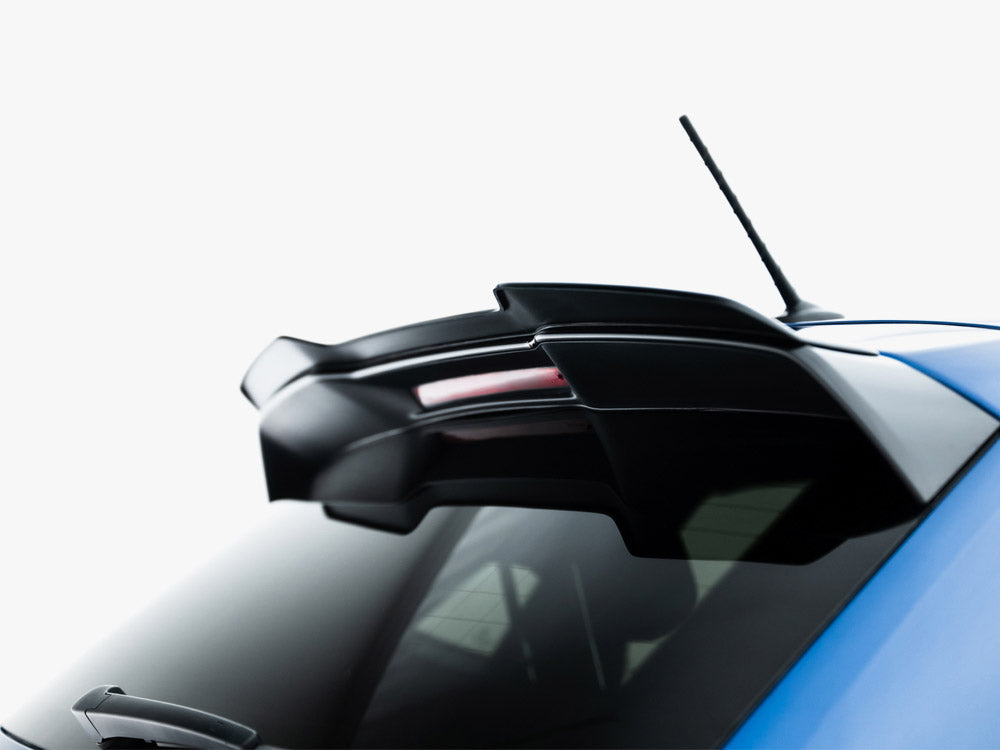 Maxton Design VW Polo Mk6 Gti spoiler extension in black for 2017-2021, body and styling accessory, shown on car.