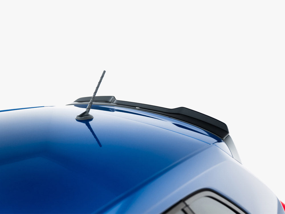 Maxton Design VW Polo Mk6 GTI spoiler extension in body & styling, shown on a 2017-2021 model with sleek aerodynamic design.