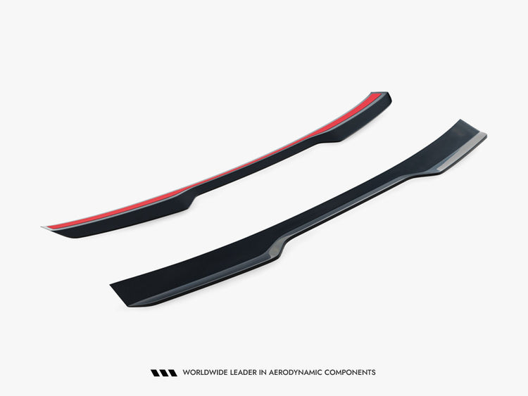 Maxton Design VW Polo Mk6 GTI spoiler extension in black, shown on a 2017-2021 model with sleek body styling features.