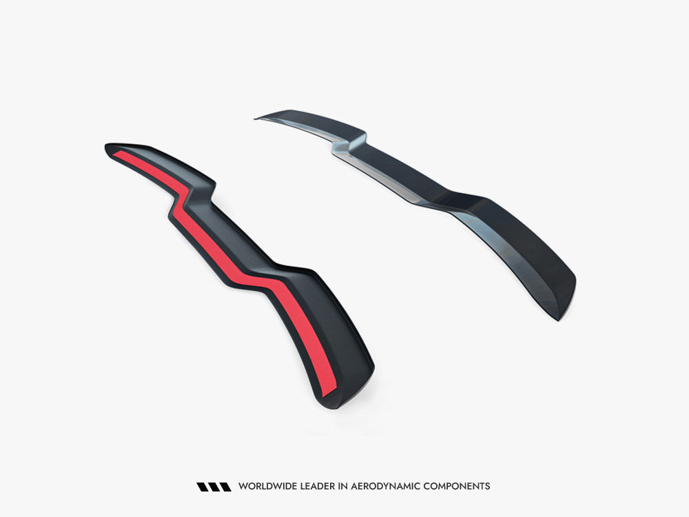 Maxton Design Spoiler Cap V3 for Audi RS3 8V Sportback, body styling accessory, close-up of black spoiler cap on car.
