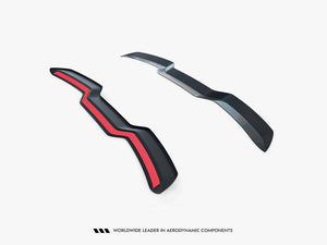 Maxton Design Spoiler Cap V3 for Audi RS3 8V Sportback, body styling accessory, close-up of black spoiler cap on car.