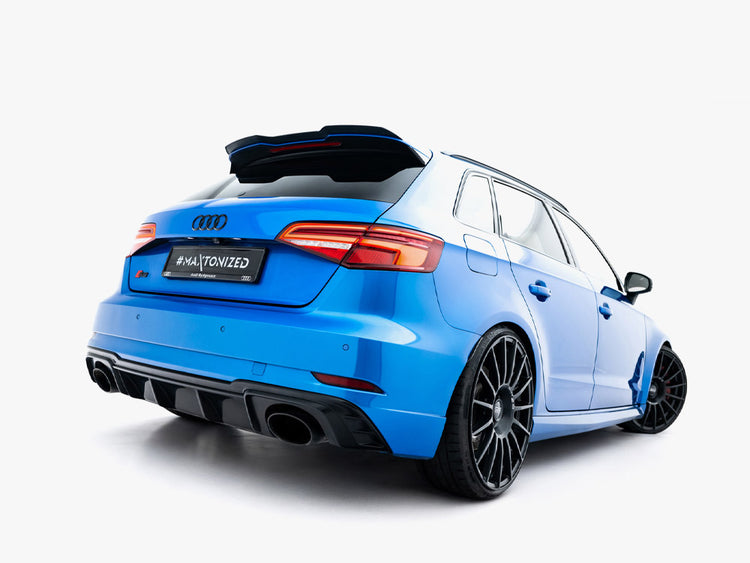 Maxton Design Spoiler Cap V3 for Audi RS3 8V Sportback 2015-2020, body and styling accessory, black plastic exterior component.