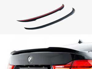 MAXTON® DESIGN spoiler extension for BMW 4 Series F36 Gran Coupe (2013-2017) installed on car, close-up view of rear end.