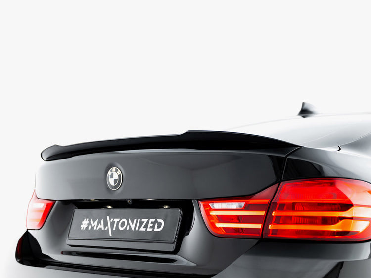MAXTON® DESIGN spoiler extension for BMW 4 Series F36 Gran Coupe (2013-2017) showing sleek, aerodynamic rear spoiler upgrade.