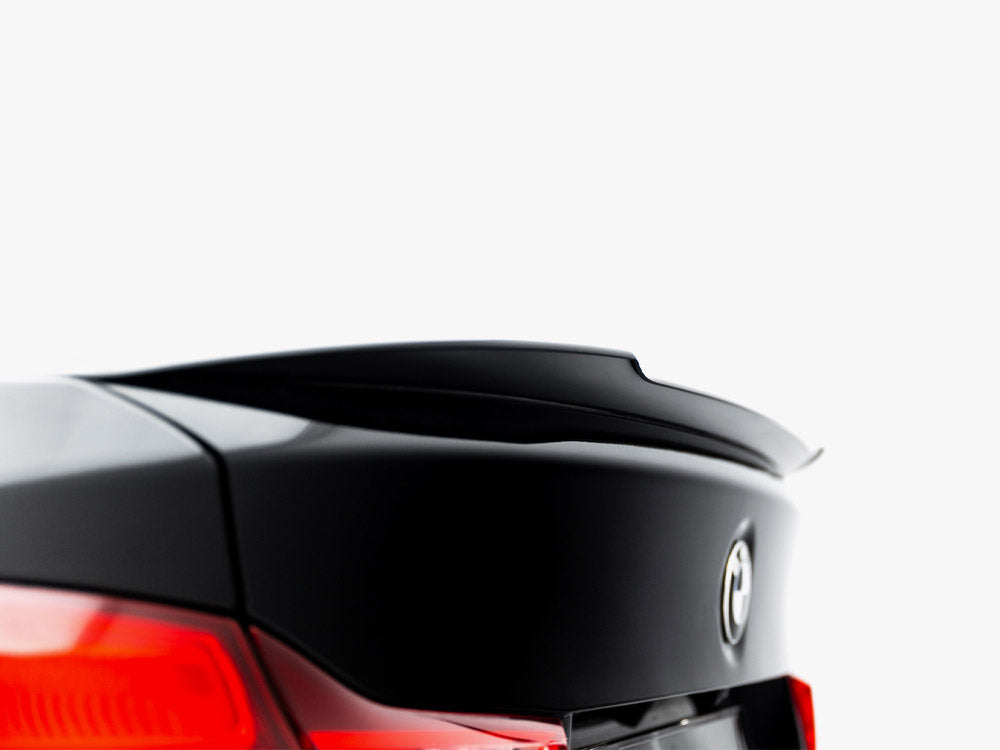 MAXTON® DESIGN spoiler extension for BMW 4 Series F36 Gran Coupe, rear view showing sleek aerodynamic profile and mounting details.
