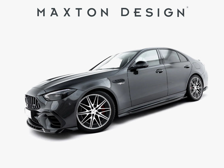 Maxton Design Mercedes-AMG C63 sedan and estate full body kit, including front and rear bumpers, side skirts, in black finish.