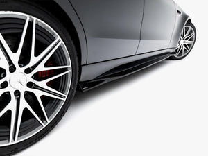 Maxton Design Mercedes-AMG C63 sedan and estate full body kit, including front bumper, side skirts, and rear diffuser, in black finish.
