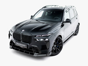 Maxton Design Prepreg carbon fiber front splitter for BMW X7 M-Pack G07 facelift, body and styling accessory with a sleek carbon finish.