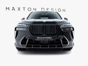 Maxton Design Prepreg Carbon Fiber Front Splitter for BMW X7 M-Pack G07 Facelift, showcasing sleek aerodynamic body styling.