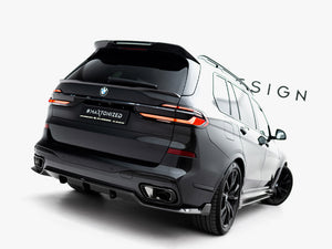 Maxton Design Prepreg carbon fiber rear diffuser for BMW X7 M-Pack G07 facelift, body and styling accessory with sleek carbon finish.