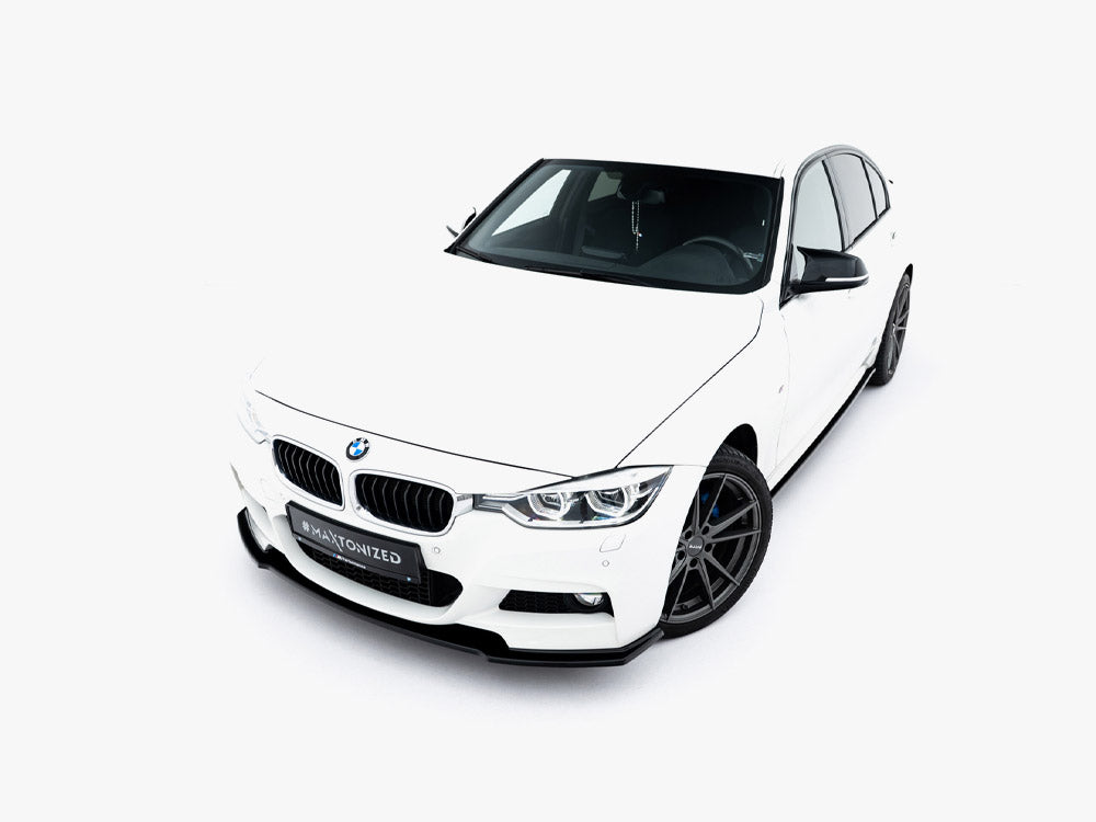 Maxton Design front splitter for BMW 3 M-Sport F30 and F30 facelift, made of durable material, installed on the car's front bumper.