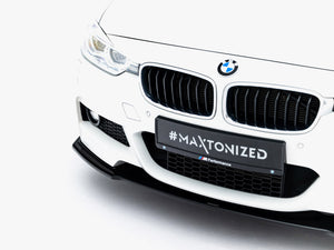 Maxton Design front splitter for BMW 3 Series M-Sport F30 and F30 facelift, black aerodynamic car accessory.