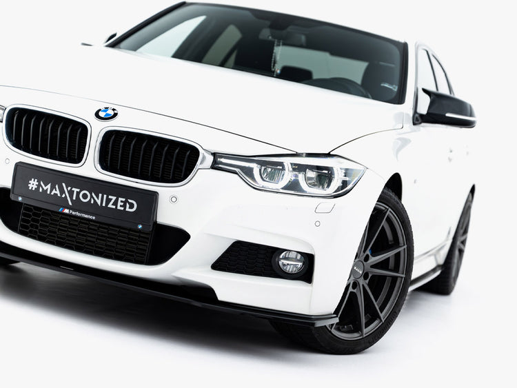 Maxton Design front splitter for BMW 3 Series M-Sport F30 and F30 Facelift, black aerodynamic car accessory.
